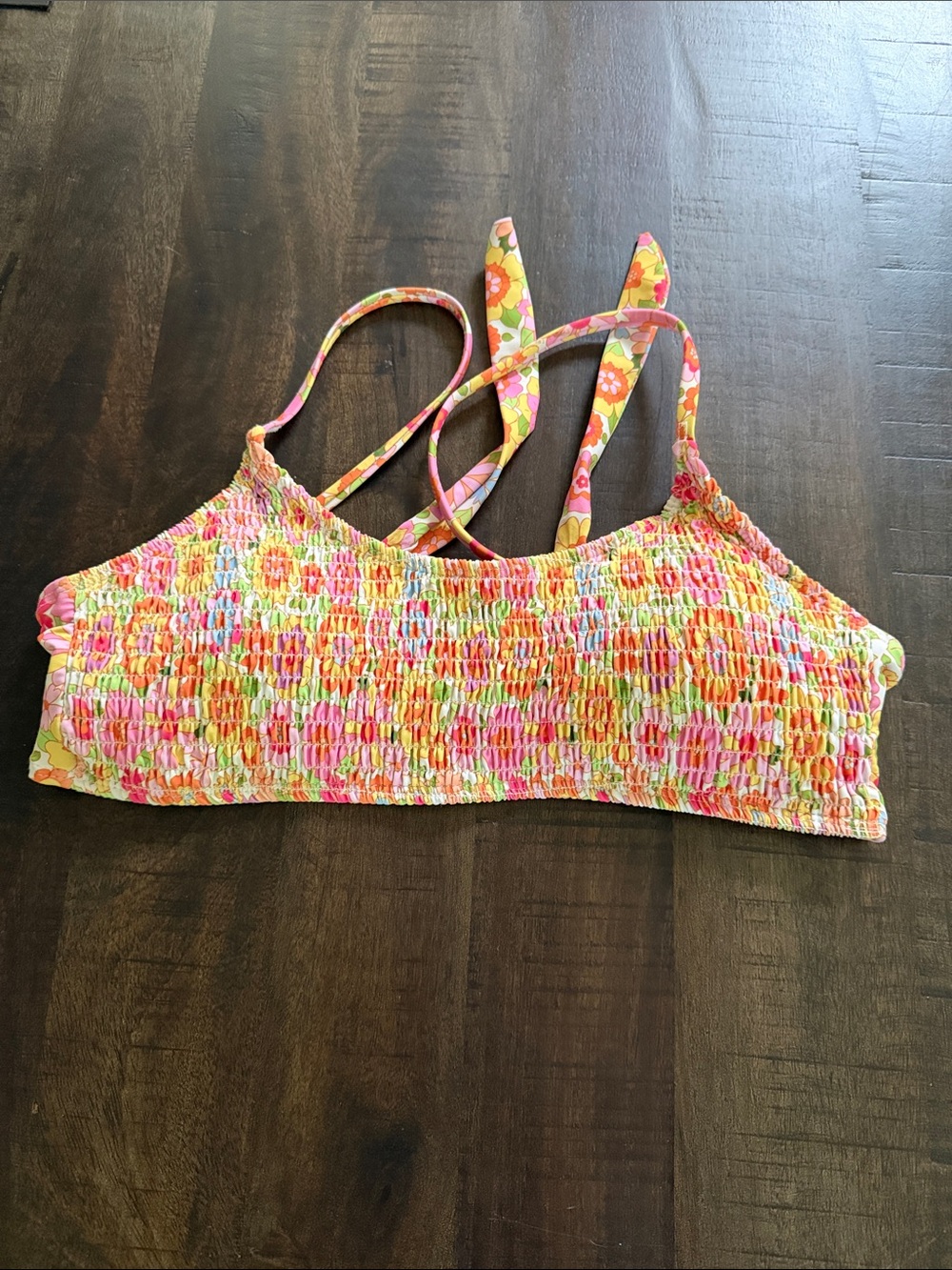 Smocked Floral Bralette Top in Pink, Yellow & Green